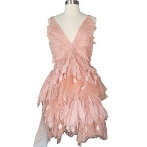 ZIMMERMANN FEATHER RHYTHMIC FLOCKED TULLE PINK MINI DRESS AU1US6 S